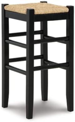 Miniatura 8 de Signature Design by Ashley Mirimyn Farmhouse - Taburete de bar de altura de barra de 29.5 pulgadas con asientos de mimbre tejido, 2 unidades, negro