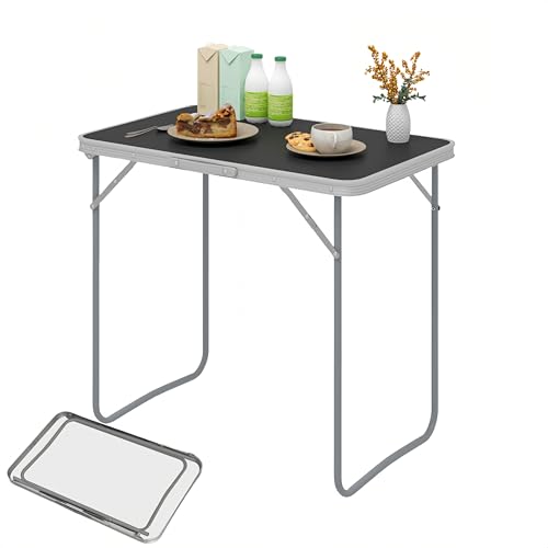 eSituro Mesa Plegable Mesa de Picnic Multifuncional, Mesa Jardin Exterior Portatil con Asa, Mesa Auxiliar Plegable para Acampar, Terraza y Playa, 80x50x70 cm Negro