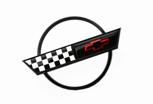 Image of C4 Corvette Front Nose Emblem Plus Gas Fuel Lid Emblem 3D Badge Nameplate Cross Flag Restoration Both Front and Rear Emblems Fits for 91 Through 96 Corvettes (Black)