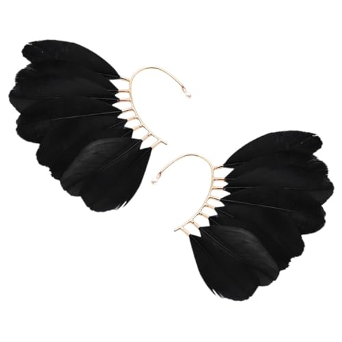 Hemobllo Pendientes de Presión sin Perforación para Mujer Pendientes de Plumas Étnicos Negros Accesorios Ligeros y Cómodos para Fotografía de Viajes Estilo Bohemio y Tribal 1 Par