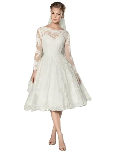 Boho Lace Short Wedding Dresses for Bride 2025 A Line Tulle Engagement Elopement Bridal Shower Dress with Sleeves