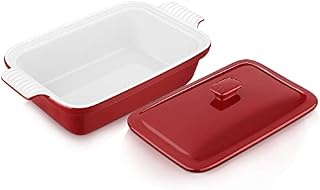 vancasso Blossom Glaze Casserole Dish with Lid, Stoneware Heritage Covered Rectangular Casserole, 1.6 Quart Ceramic Casserole Pan for Bakeware Oven, Red