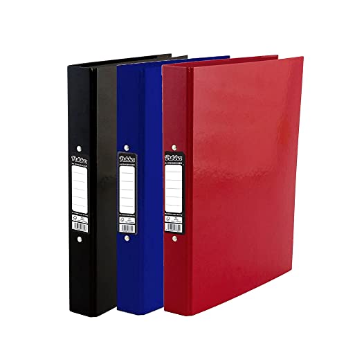 3 x Pukka A4 Glossy 2-Ring Binder File School Work Office 40mm Spine File Organiser (Assorted) (Black, Navy, Red)