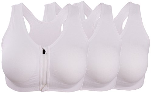 Women's Front Zipper Closure Sports Bra High Impact Support Racerback Workout Bras (32D 34C 34D 36B 36C 38A 38B, 3 Pack:White)