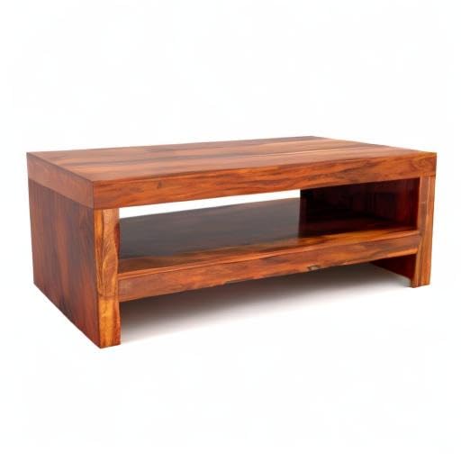 Image of Jangid Handicraft Sheesham Wood Rectangle Center Coffee Table for Living Room | Solid Wood Sofa Centre Table with Open Shelf Storage for Home & Office | Tepoy Tea Table for Hall | Teak Finish