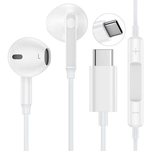 Fones de ouvido USB C com fio para iPhone 16e/16 Pro Max/16 Plus, Samsung Galaxy A16/A56/A26/A36/S25 Ultra/S25 Plus/S24 Ultra/S23/S22, Tipo C, fones de ouvido estéreo HiFi