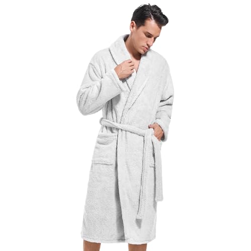 Image of Inner Wish Mens Plush Fleece Robe, Highly Absorbent Cozy Warm Bathrobe Fuzzy Male Spa Long Robe With Pockets