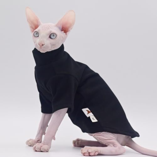 DUOMASUMI Sphynx Cat Clothes Self-Heating Warm Thermal Underwear for Hairless Cats, Kittens and Small Dogs (Black-M)