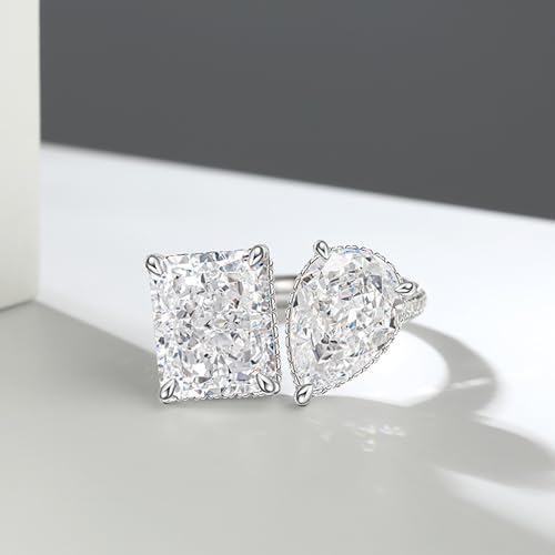 Jeulia Toi Et Moi Ring 925 Sterling Silver Engagement Ring for Women;14.11 ct Double Stone Ring Emerald/Pear Cut CZ Wedding Eternity Ring Width Band with Jewelry Gift Box4