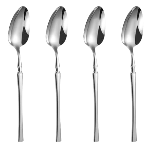Image of Silverware Dinner Spoons Set of 4 | Korean Vintage Style Flatware | Dishwasher-Safe Stainless Steel Cutlery for Home, Restaurant & Gift Giving (Sterling Silver)