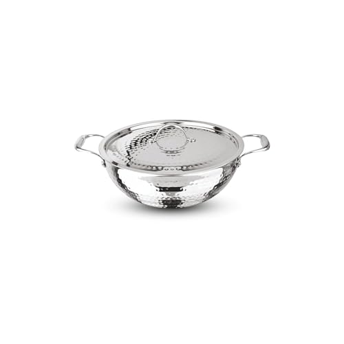 Image of Signoraware Artista Tri Ply Stainless Steel Hammered Deep Kadhai 18cm with Steel Lid | Elegant Finish | Even Heat Distribution | Ideal for Deep Frying & Daily Indian Cooking Needs (1.5 LTR | Steel)