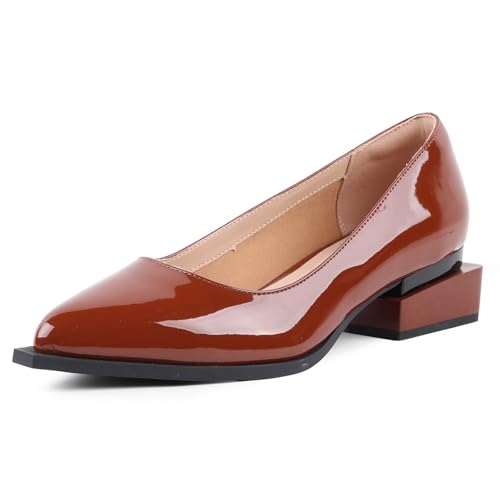 Image of LingxiaUne Dress Shoes for Women, Comfortable Dressy Flats, Womens Chunky Heel Pumps with Arch Support and Pointed Toe