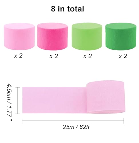 Image of Pink and Green Crepe Paper Streamers - 8 Rolls Party Streamers for Birthday Party Decorations