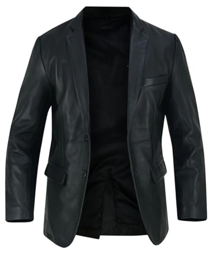 HIDE & SEEK Men's Lambskin Leather Blazer – Classic Two Button Office Coat with Notched Lapel for Casual and Formal Wear3