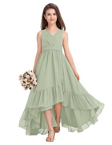 Junior Bridesmaid Dress Long Wedding Flower Girl Dress for Teen Party Pageant Gowns Chiffon