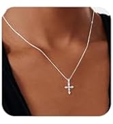 Cross Necklace for Women 14K Gold/Silver Plated Dainty Small Cross Pendant Choker Simple Trendy C...