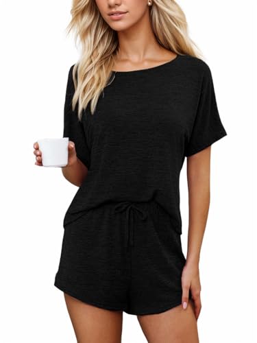 Image of CUPSHE Short Sleeve Pajama Sets for Women Casual Crew Neck 2 Piece Lounge Sets