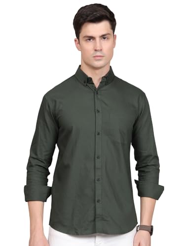 Image of Majestic Man Classic Slim Fit Solid Cotton Casual Shirt with Button-Down Collar