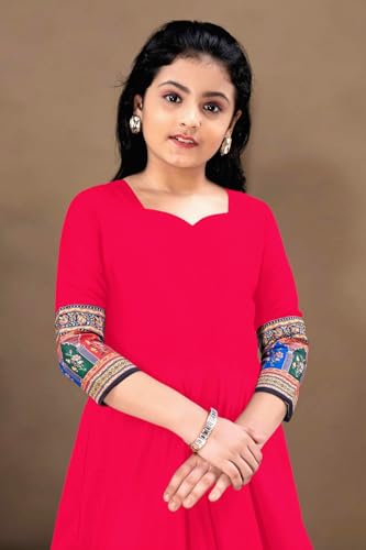 Image of Cotton Silk Long Anarkali Kurta for Girls