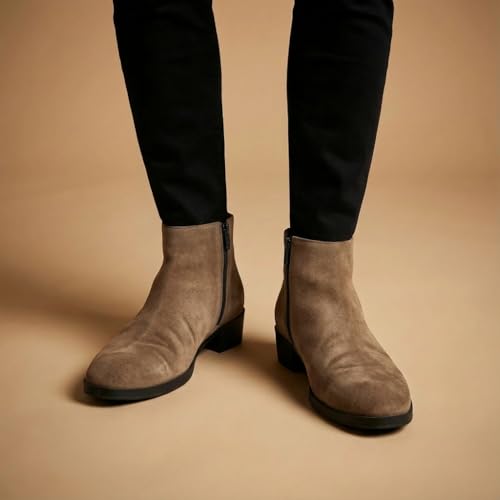 Image of Big Fox Men's Premium Suede Cuban Boots | Stylish Ankle-Length Casual Boots | Lightweight & Comfortable