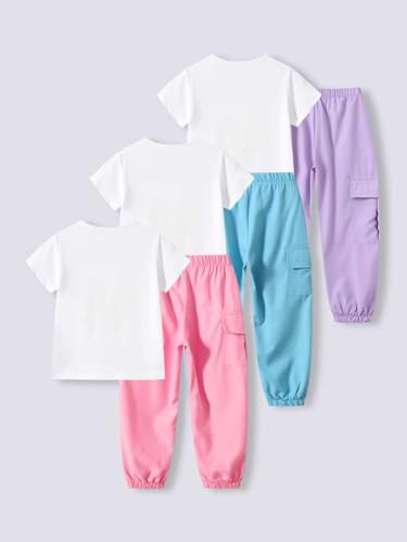 Image of Girls 4 Pieces Outfits Short Sleeve Printed Tee Tops and Pants Set 4-12Y