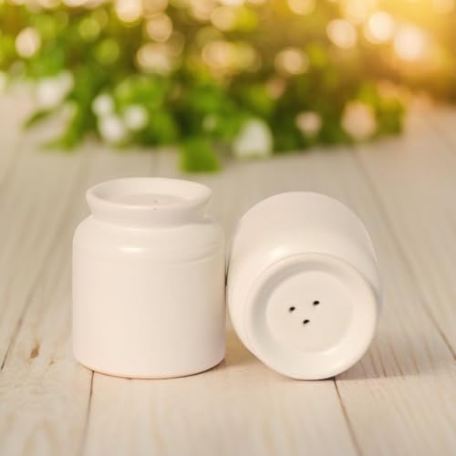 Image of Salt Pepper Set for Dining Table & Kitchen | Ceramic Salt and Pepper Shakers, Salt Pepper Dispenser, Container, Sprinkler | Home | Cafe | Office - 60 ML (White)