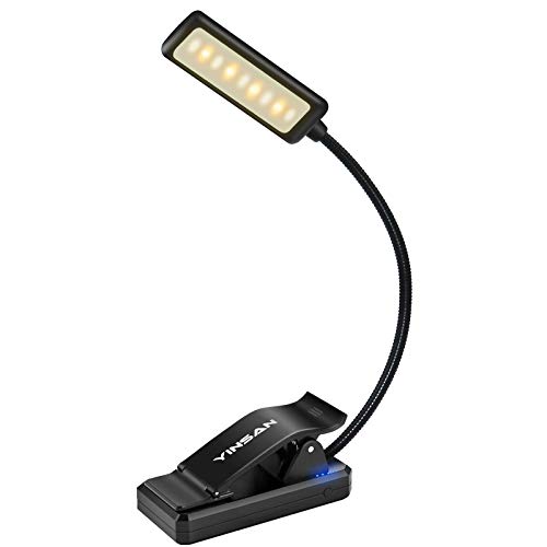 Luz de Lectura Recargable, YINSAN Lampara Libro, 9 LED con 9 Modos de Luz - 360 � Flexible Lampara de Lectura Pinza para Lectores Noche, E-Reader, Estudio, Cama, Tablet |Negro