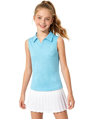 Image of Auranso Girls Polo Shirts Sleeveless Golf Tennis Quick Dry T-Shirts Tops