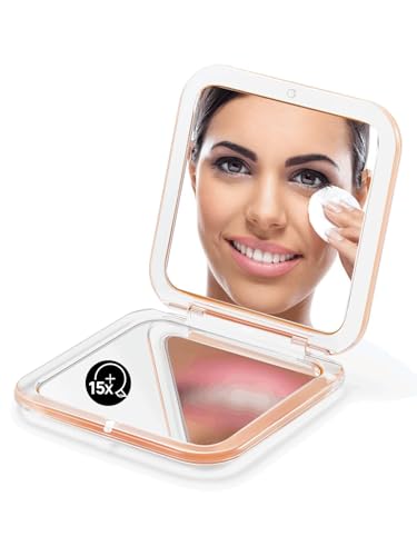 OMIRO Compact Mirror with 15X Magnification, 3.5” Small Mirror for Purse