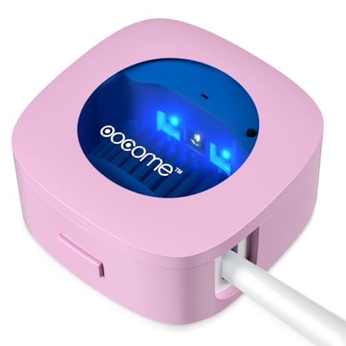OOCOME Portable Deep UV Toothbrush Sanitizer Case Toothbrush Sanitizer Holder Organizer Case Toothbrush Cleaner Holder with Sticker free Punching for Travel and Family Use (Pink)