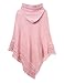 Ferand Ladies' Hooded Cape with Fringed Hem, Crochet Poncho Knitting Patterns for Women, Pink