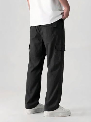 Image of Cargo for Men | Cotton Cargo Pant | Lower for man | Elastic Drawstring Waist Straight Fit Bottoms | Comfortable Breathable Cargos for Casual, Office Wear