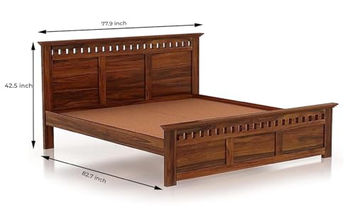 Image of STRATA FURNITURE Sheesham Wood King Size Bed Without Storage | Wooden Double Bed Cot Bed Furniture for Bedroom Living Room Home (Natural Finish)
