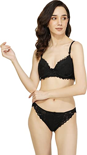 Image of UNITRUST Designer Women's Bra and Panty Set Lace Push Up Solid Lingerie Set