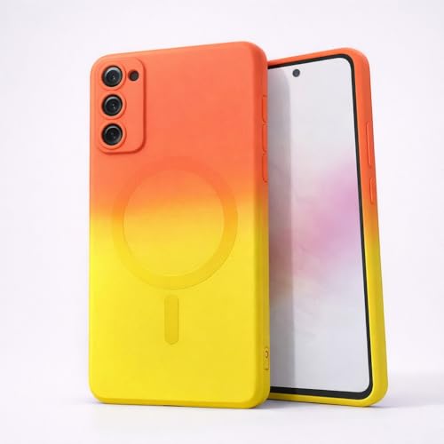 Image of amazon basics Gradient Mag-Safe Case for Samsung Galaxy S20FE 5G | Soft Silicone Shockproof Cover with Camera Protection | Slim Lightweight Design | Smooth Touch & Durable - Orange & Yellow