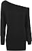 WearAll Ladies Off Shoulder Batwing Long Sleeves Plain T-Shirt Womens Tunic Top - Black - 12-14