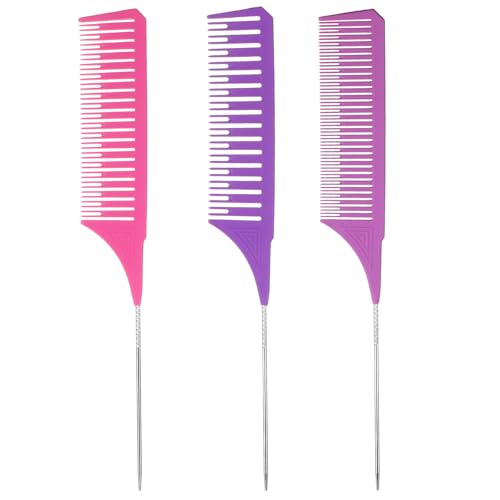 AOZUO Peine de mechas profesional de 3 tamaños, peine de tallo antiestático, peine para peluquería, juego de mechas, peine para teñir el pelo profesional (multicolor B)