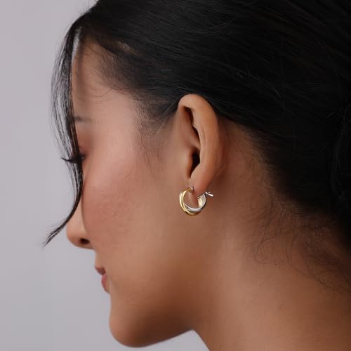 Image of TRUESILVER ACPL 925 Sterling Silver Hoop Earrings for Women | BIS Hallmarked Two-Tone & Three-Tone Intertwined Hoop Earrings | Oval & Round Lightweight Jewelry