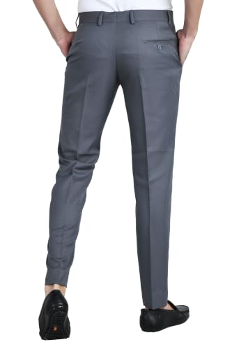 Image of Men's Formal Slim Fit Trousers | Premium Poly Viscose Blend Office Wear Flat Front Pants | Wrinkle Resistant Business Casual Pants | Length 41 Inches.