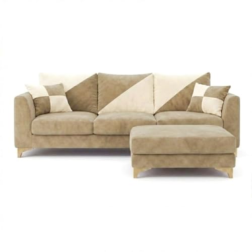Image of Juliet 4 Seater L Shape Sofa Set with Movable Ottomans | Flexible Layout | Rich Velvet Suede Fabric | Silver Legs | Dual Tone Modern Sofa for Living Room (Beige-Cream)