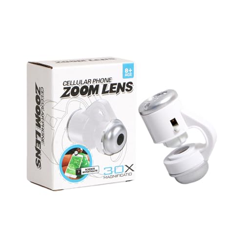 amangul Lupa universal de luz LED de 30X para microscopio, lente macro para teléfonos celulares, cámara, clip para fotografía (blanco)