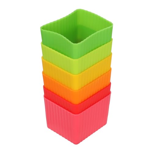 6 Pack Colorful Silicone Cake Molds Non-Stick Square Cupcake Molds Reusable Oven, Microwave and Dishwasher safe