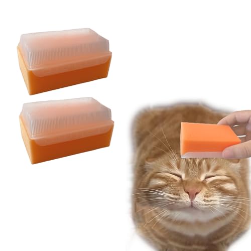 2PC Soft Cat Brush for Grooming - Gentle Cat Tongue Brush with1300+Barbed Serrations, Brushes for Sensitive Cats-Lightweight, gentle, Perfect for Daily Grooming&amp;Enhancing Bonding (Orange)