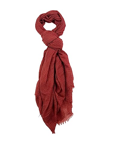 Humble Hilo Womens woven cotton Bohemian style gauze scarf shawl fringed edge (Rust)