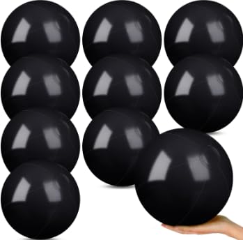 Black Inflatable Beach Balls, 12 Inch Blow Up Floating Balls for Pool Parties, Outdoor Activities & Birthday Decorations, 10 Pack