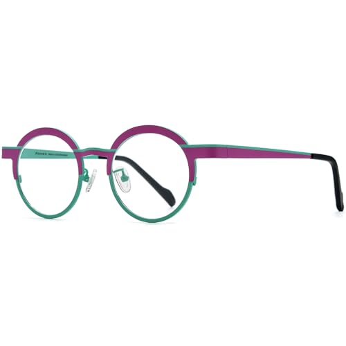 Image of FONEX Colorful Pure Titanium Glasses Frame Women Retro Round Eyeglasses