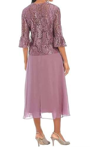 Tea Length Mother of The Bride Dresses for Women with Jacket Chiffon Wedding Guest Dress Lace Formal Dress4