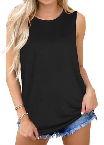 Gosunny Tank Tops für Damen Sommer Ärmellose T Shirts lässig Lose Tunika Blusen Weste Tees(Schwarz,L)