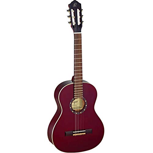 Ortega R121-3/4WR - Guitarra clásica, abeto y caoba, tamaño 3/4, color rojo