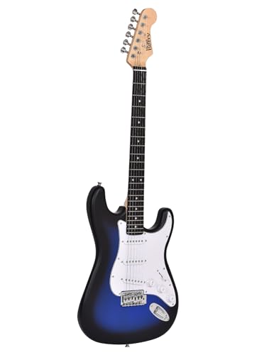 Image of Blueberry R-701-M Full Size Electric Guitar, Tech Rosewood Fretboard, Chrome-Plated Hardware, SSS Pickup, 6-String Right-Handed Beginner Kit with Bag, Strap, Strings & 2 Picks (Blue, Value Pack)